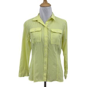 Loft Shirt Women PS Small Petites Citrus White Button Front Collared Lightweight